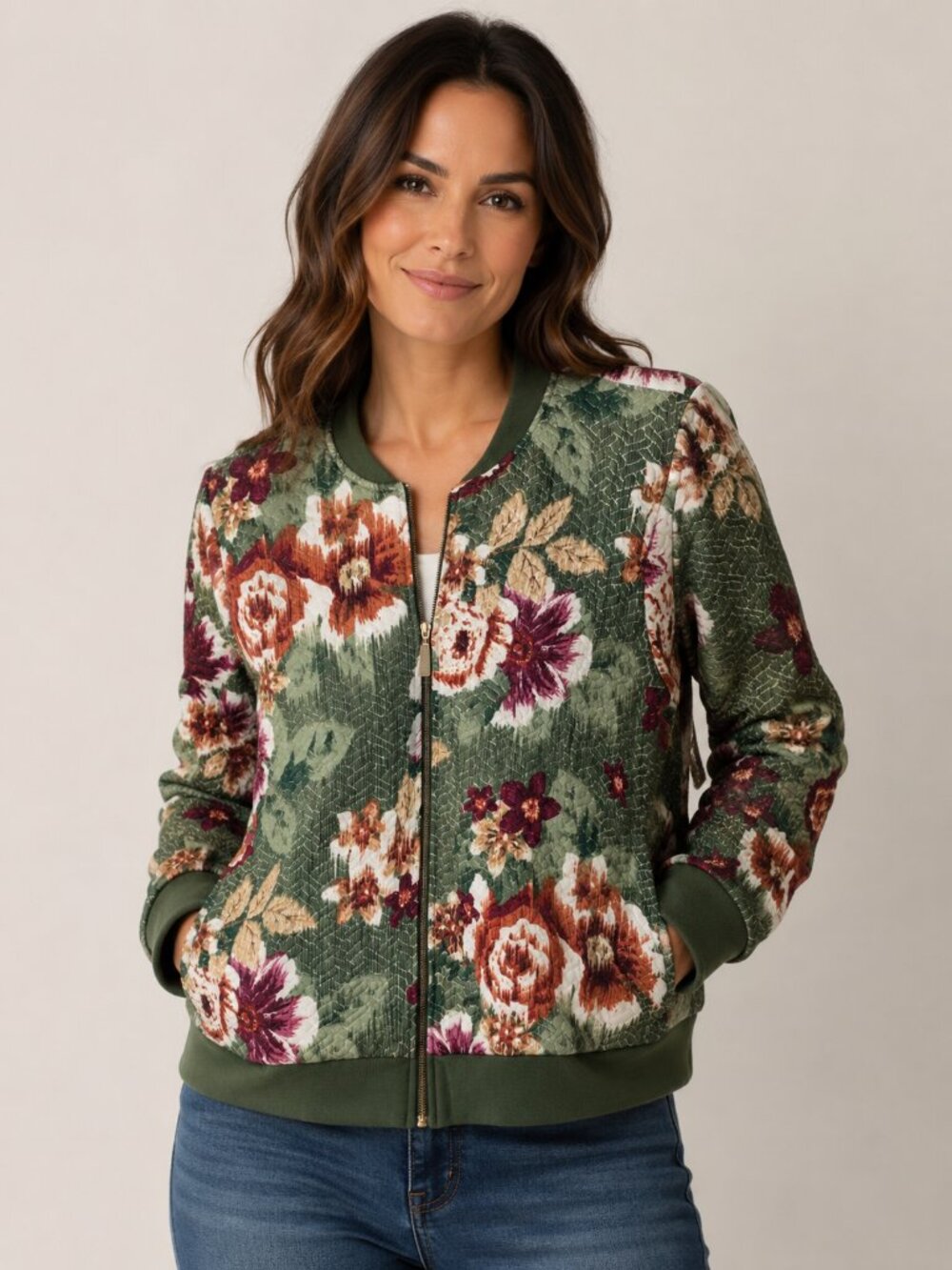 Alfred Dunner Floral Quilted Bomber Jacket Size 10
